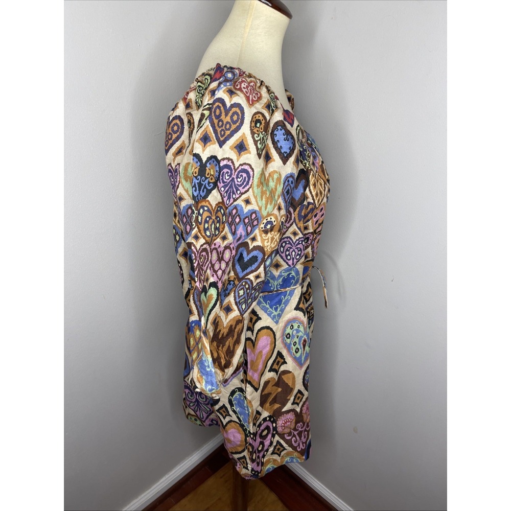 NEW FARM RIO Cream Hearts Ikat Puff Sleeve Dress Sz Small - Picture 5 of 11